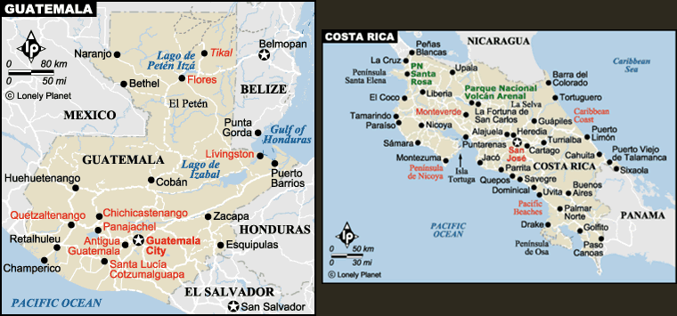 Guatemala Costa Rica Map